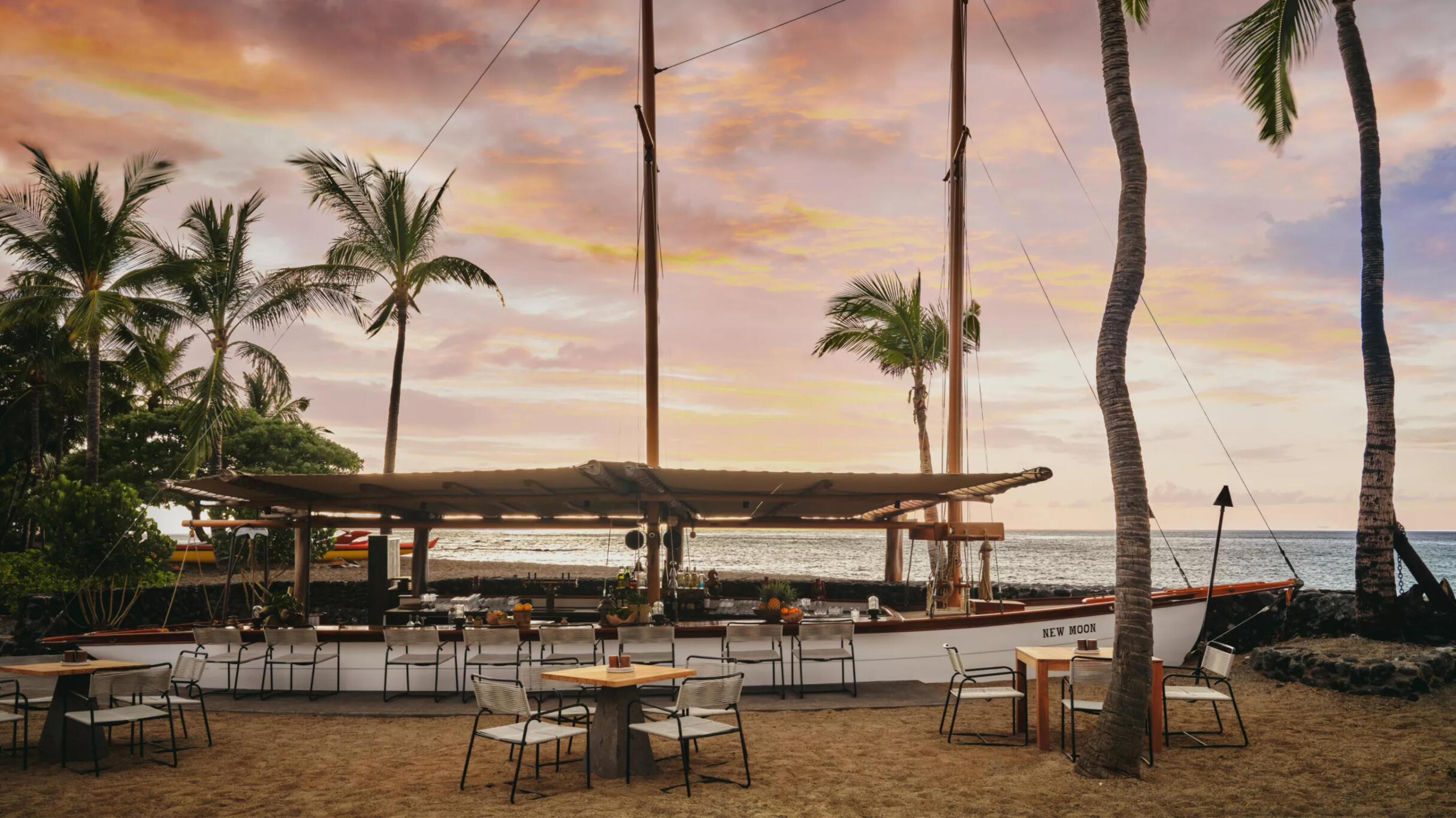 Kona Village, A Rosewood Resort — oceanfront at dusk on the Kona coast, Hawaii